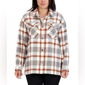 HFX Women’s Medium Gray Brown Shirt Jacket Relaxed Fit Drop Shoulder‎ Pockets